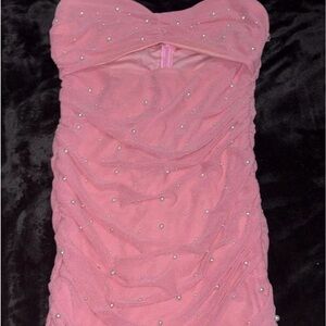 Pink Strapless Dress with Pearl Accents